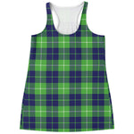 Green Blue And White Tartan Print Women's Racerback Tank Top