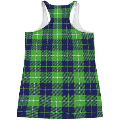 Green Blue And White Tartan Print Women's Racerback Tank Top