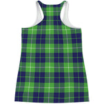 Green Blue And White Tartan Print Women's Racerback Tank Top