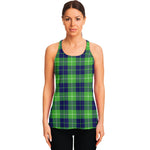 Green Blue And White Tartan Print Women's Racerback Tank Top