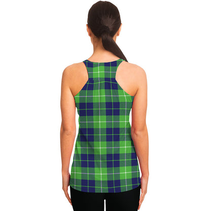 Green Blue And White Tartan Print Women's Racerback Tank Top