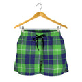 Green Blue And White Tartan Print Women's Shorts