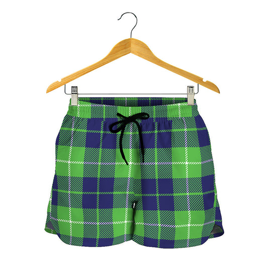 Green Blue And White Tartan Print Women's Shorts