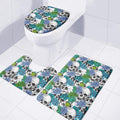 Green Blue Flowers Skull Pattern Print 3 Piece Bath Mat Set