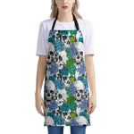 Green Blue Flowers Skull Pattern Print Apron