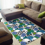 Green Blue Flowers Skull Pattern Print Area Rug GearFrost