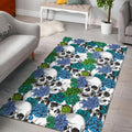 Green Blue Flowers Skull Pattern Print Floor Mat