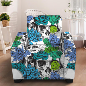 Green Blue Flowers Skull Pattern Print Armchair Slipcover