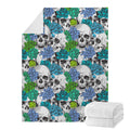 Green Blue Flowers Skull Pattern Print Blanket