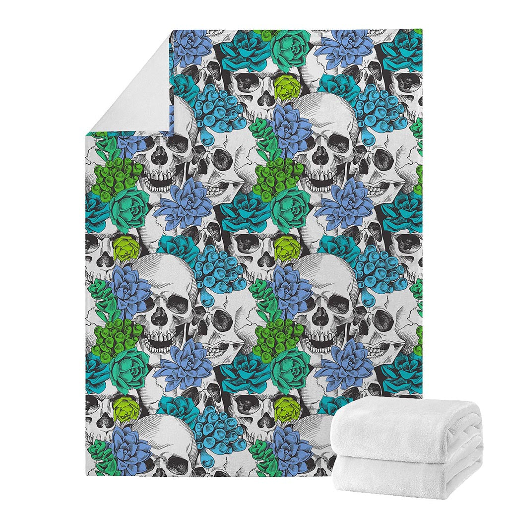Green Blue Flowers Skull Pattern Print Blanket