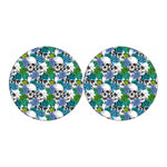 Green Blue Flowers Skull Pattern Print Car Coasters