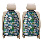 Green Blue Flowers Skull Pattern Print Car Seat Organizers