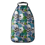 Green Blue Flowers Skull Pattern Print Car Seat Organizers