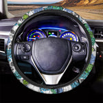 Green Blue Flowers Skull Pattern Print Car Steering Wheel Cover