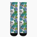 Green Blue Flowers Skull Pattern Print Crew Socks