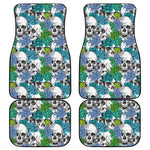 Green Blue Flowers Skull Pattern Print Front and Back Car Floor Mats