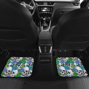 Green Blue Flowers Skull Pattern Print Front and Back Car Floor Mats