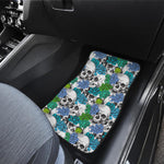 Green Blue Flowers Skull Pattern Print Front and Back Car Floor Mats