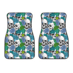 Green Blue Flowers Skull Pattern Print Front Car Floor Mats