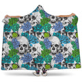 Green Blue Flowers Skull Pattern Print Hooded Blanket