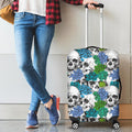 Green Blue Flowers Skull Pattern Print Luggage Cover