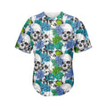 Green Blue Flowers Skull Pattern Print Men's Baseball Jersey