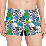 Green Blue Flowers Skull Pattern Print Men's Boxer Briefs