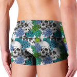 Green Blue Flowers Skull Pattern Print Men's Boxer Briefs