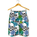 Green Blue Flowers Skull Pattern Print Men's Shorts