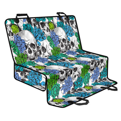 Green Blue Flowers Skull Pattern Print Pet Car Back Seat Cover