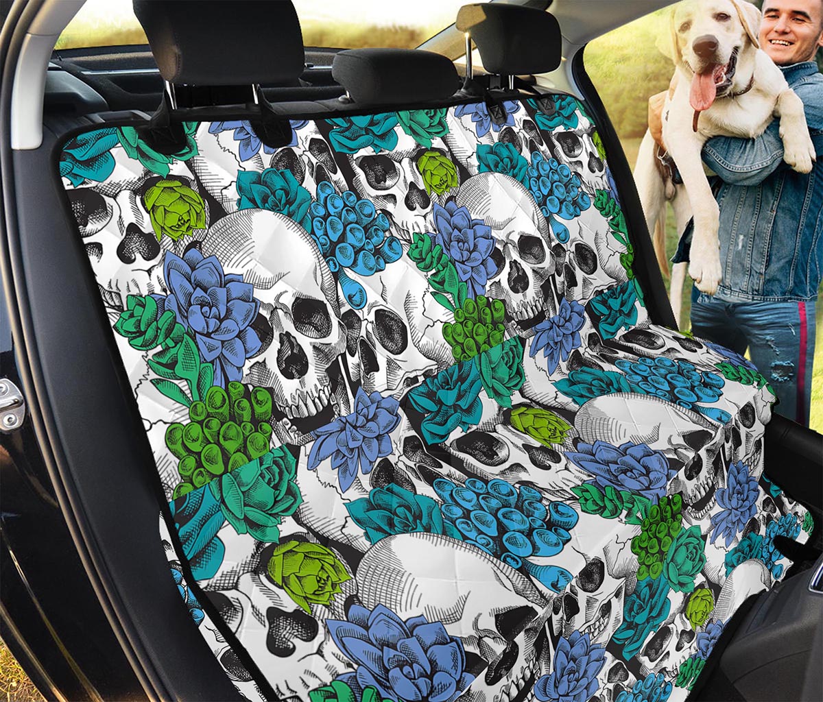 Green Blue Flowers Skull Pattern Print Pet Car Back Seat Cover