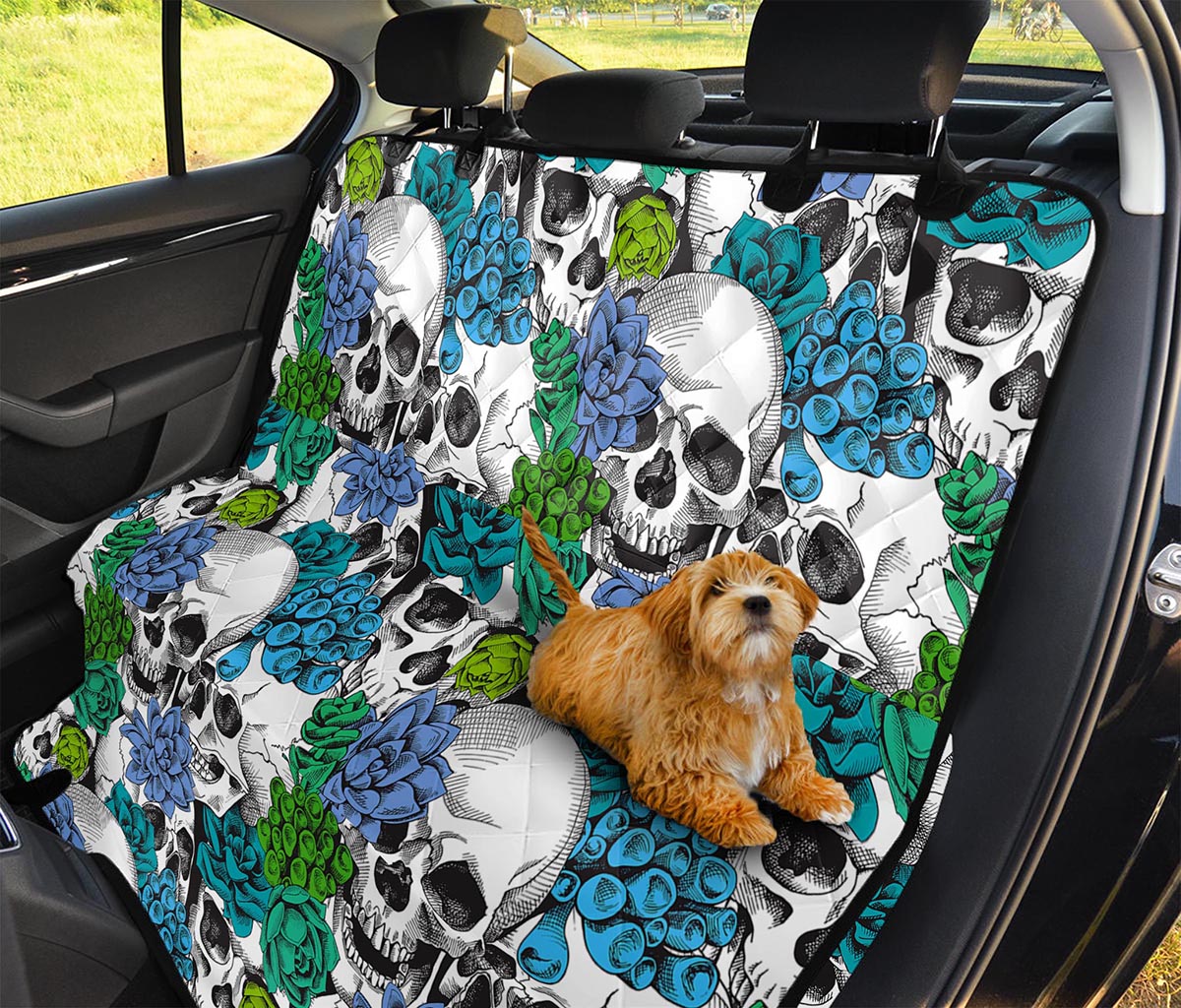 Green Blue Flowers Skull Pattern Print Pet Car Back Seat Cover
