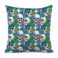 Green Blue Flowers Skull Pattern Print Pillow Cover