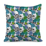 Green Blue Flowers Skull Pattern Print Pillow Cover