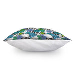 Green Blue Flowers Skull Pattern Print Pillow Cover