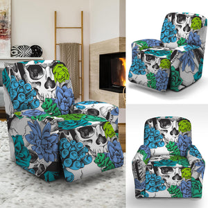 Green Blue Flowers Skull Pattern Print Recliner Slipcover