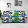 Green Blue Flowers Skull Pattern Print Sofa Cover