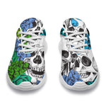 Green Blue Flowers Skull Pattern Print Sport Shoes GearFrost