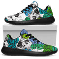 Green Blue Flowers Skull Pattern Print Walking Shoes