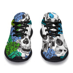 Green Blue Flowers Skull Pattern Print Sport Shoes GearFrost