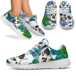 Green Blue Flowers Skull Pattern Print Sport Shoes GearFrost