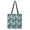 Green Blue Flowers Skull Pattern Print Tote Bag
