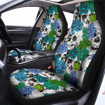 Green Blue Flowers Skull Pattern Print Universal Fit Car Seat Covers
