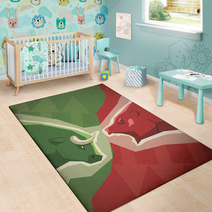 Green Bull And Red Bear Stock Print Area Rug