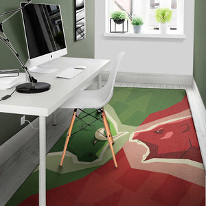 Green Bull And Red Bear Stock Print Area Rug