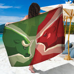 Green Bull And Red Bear Stock Print Beach Sarong Wrap