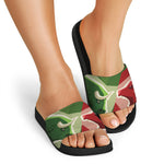 Green Bull And Red Bear Stock Print Black Slide Sandals