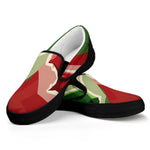 Green Bull And Red Bear Stock Print Black Slip On Shoes