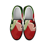 Green Bull And Red Bear Stock Print Black Slip On Shoes