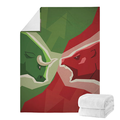 Green Bull And Red Bear Stock Print Blanket